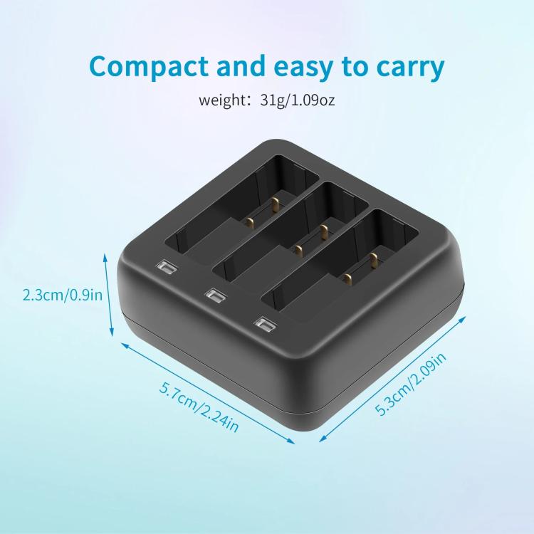 For DJI Osmo Action 4/Action 3 YX 3-Slot Battery Charger Hub Compact Charging Station - Black
