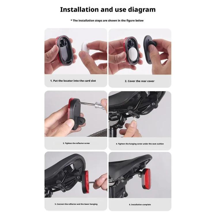 Bike Hidden Tracker Mount with Reflective Safety Taillight For AirTag 2nd Gen / AirTag 1st Gen/Samsung Galaxy SmartTag/Huawei Tag Holder - Black
