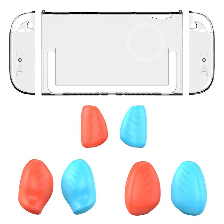 For Nintendo Switch 2 Split Design Crystal PC Protective Case with 3 Sizes Ergonomic Grips Clear+ Red Blue