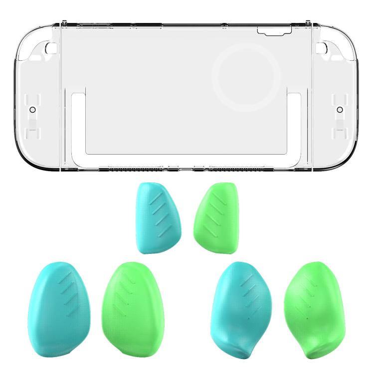For Nintendo Switch 2 Split Design Crystal PC Protective Case with 3 Sizes Ergonomic Grips Clear+Green Blue