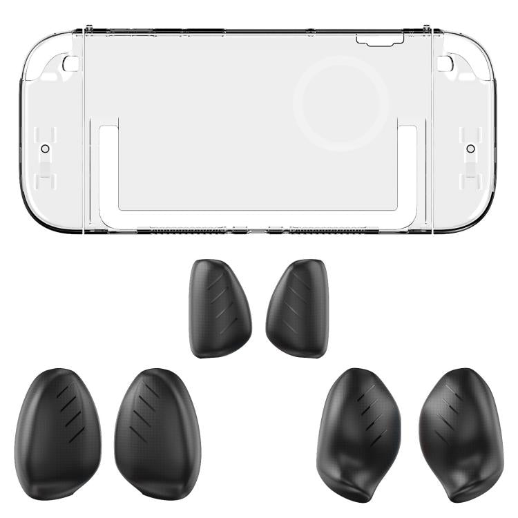 For Nintendo Switch 2 Split Design Crystal PC Protective Case with 3 Sizes Ergonomic Grips Clear+Black