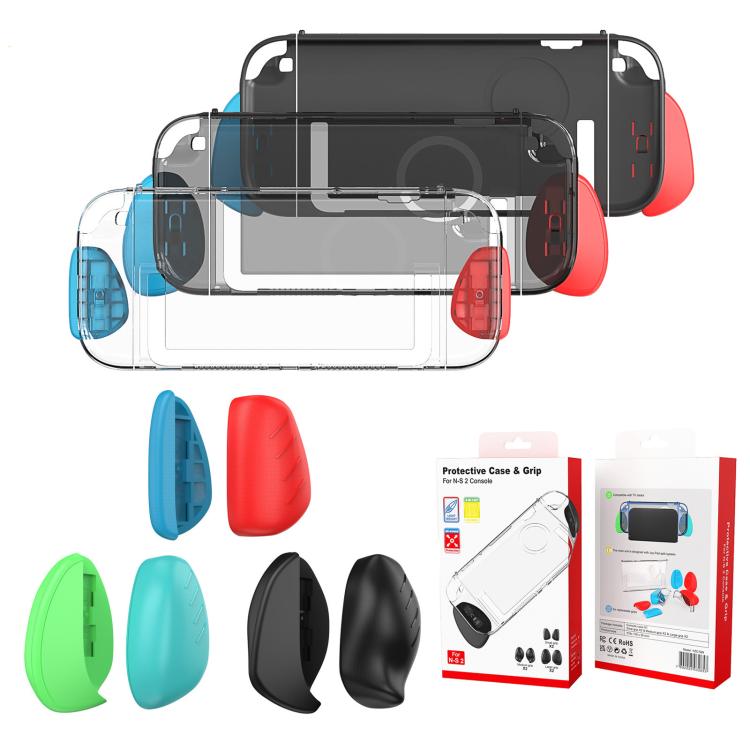 For Nintendo Switch 2 Split Design Crystal PC Protective Case with 3 Sizes Ergonomic Grips Clear+Green Blue