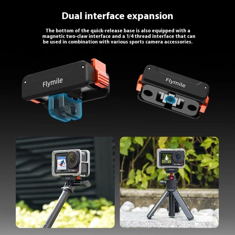 For DJI Osmo Action 5 Pro /4/3 Flymile Magnetic Quick Release Base With 1/4-inch Screw & 2-claw Interface - Black