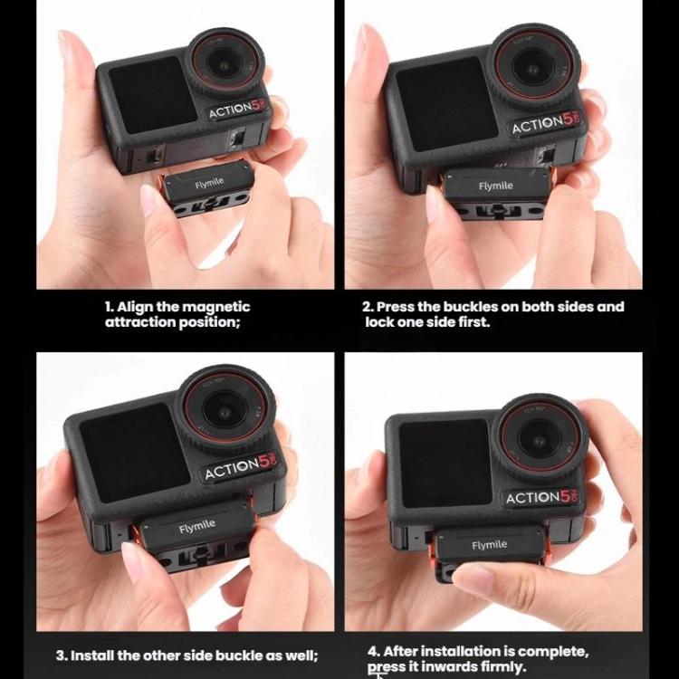 For DJI Osmo Action 5 Pro /4/3 Flymile Magnetic Quick Release Base With 1/4-inch Screw & 2-claw Interface - Black