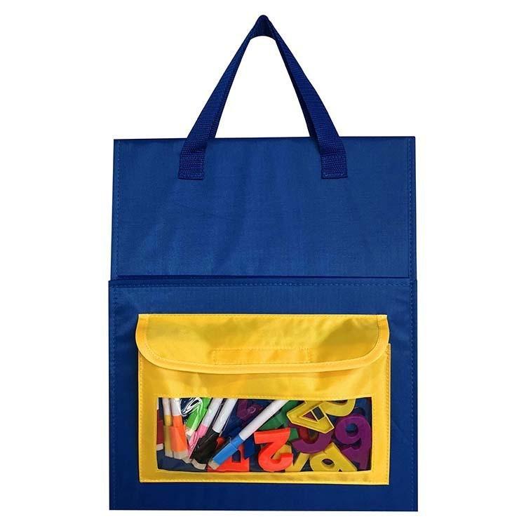 Student Schoolbag Tripod Style Desktop Study Pocket With Erasable Whiteboard For Memorizing Words - Blue Yellow