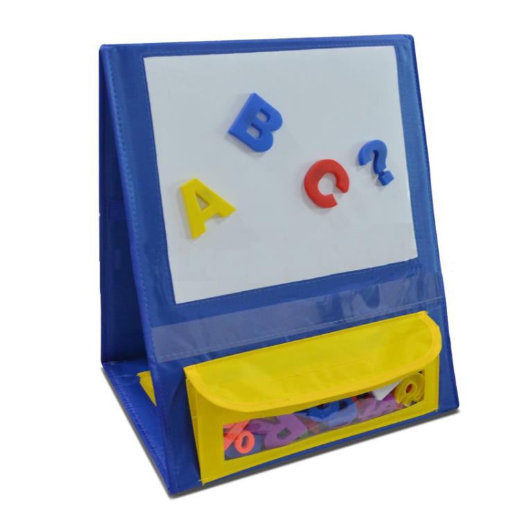 Student Schoolbag Tripod Style Desktop Study Pocket With Erasable Whiteboard For Memorizing Words - Blue Yellow