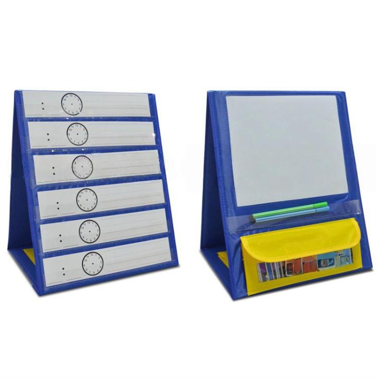 Student Schoolbag Tripod Style Desktop Study Pocket With Erasable Whiteboard For Memorizing Words - Blue Yellow