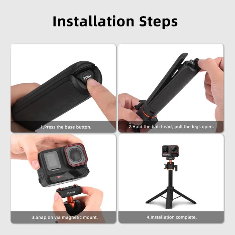 Flymile 20-54cm Magnetic Quick-Release Tripod for Insta360 Ace Pro 2/X5/X4/X3/X2/Ace Pro/Ace - Black