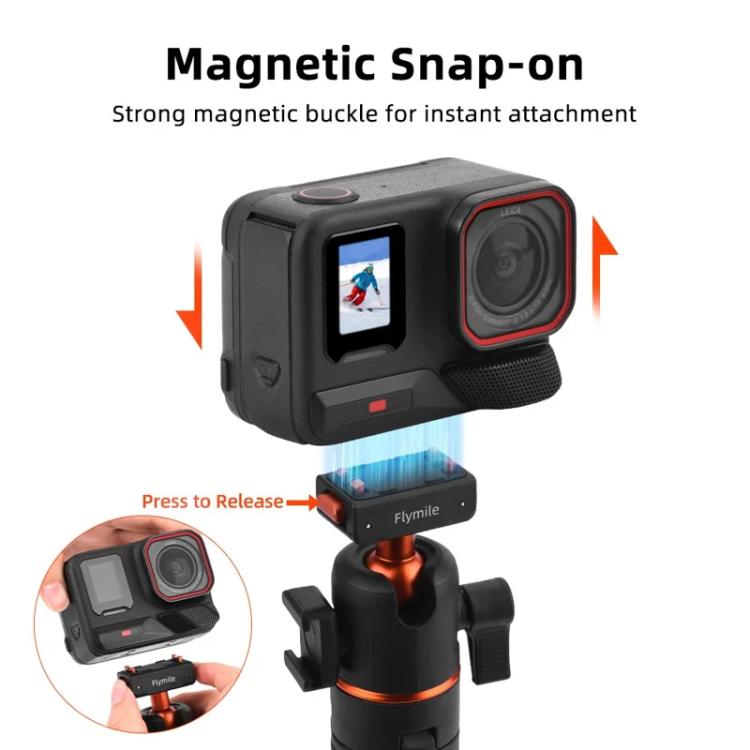 Flymile 20-54cm Magnetic Quick-Release Tripod for Insta360 Ace Pro 2/X5/X4/X3/X2/Ace Pro/Ace - Black