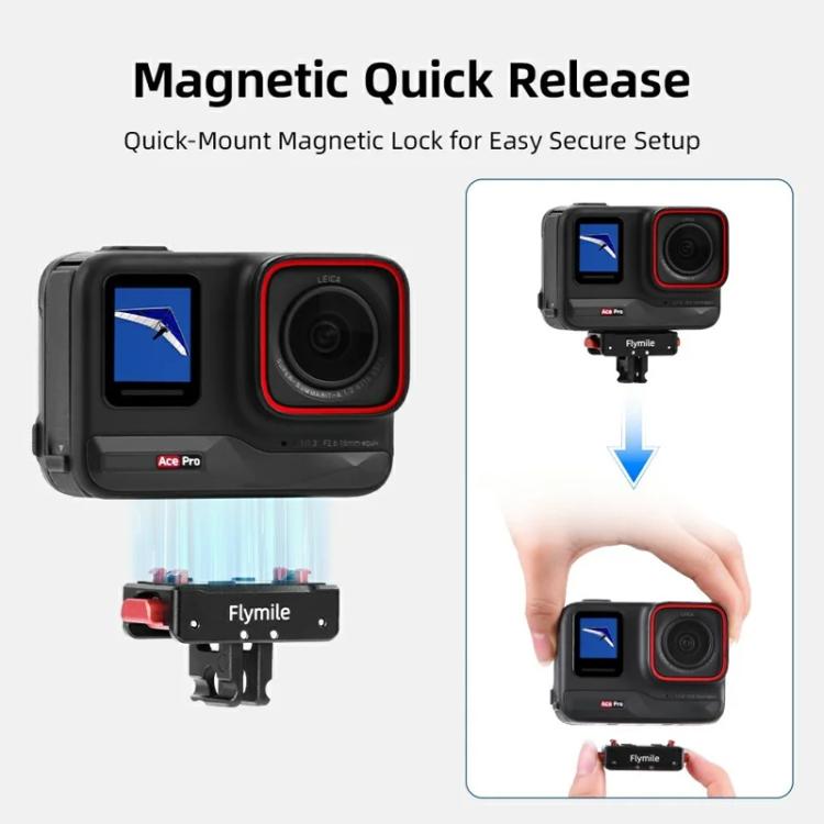 Flymile Magnetic Quick-Release Base 1/4 Inch Thread Foldable Extension Kit for Insta360 Ace Pro 2/Ace Pro/Ace/X5/X4/X3/X2 - Black