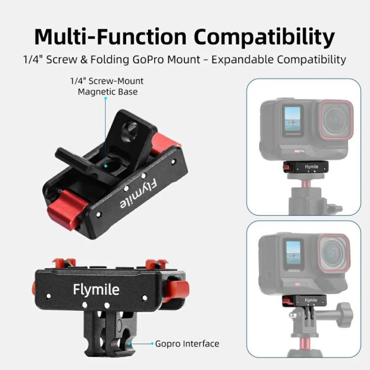 Flymile Magnetic Quick-Release Base 1/4 Inch Thread Foldable Extension Kit for Insta360 Ace Pro 2/Ace Pro/Ace/X5/X4/X3/X2 - Black