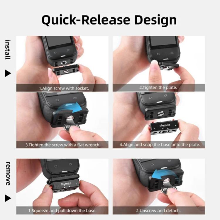Flymile Magnetic Quick-Release Base 1/4 Inch Thread Foldable Extension Kit for Insta360 Ace Pro 2/Ace Pro/Ace/X5/X4/X3/X2 - Black