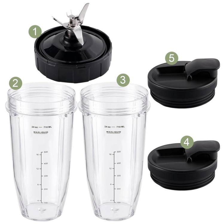 For Ninja BL480 Juicer 5 In 1 Accessories 2pcs 24oz Cups+7-Pages Knife Holder+2 Lids
