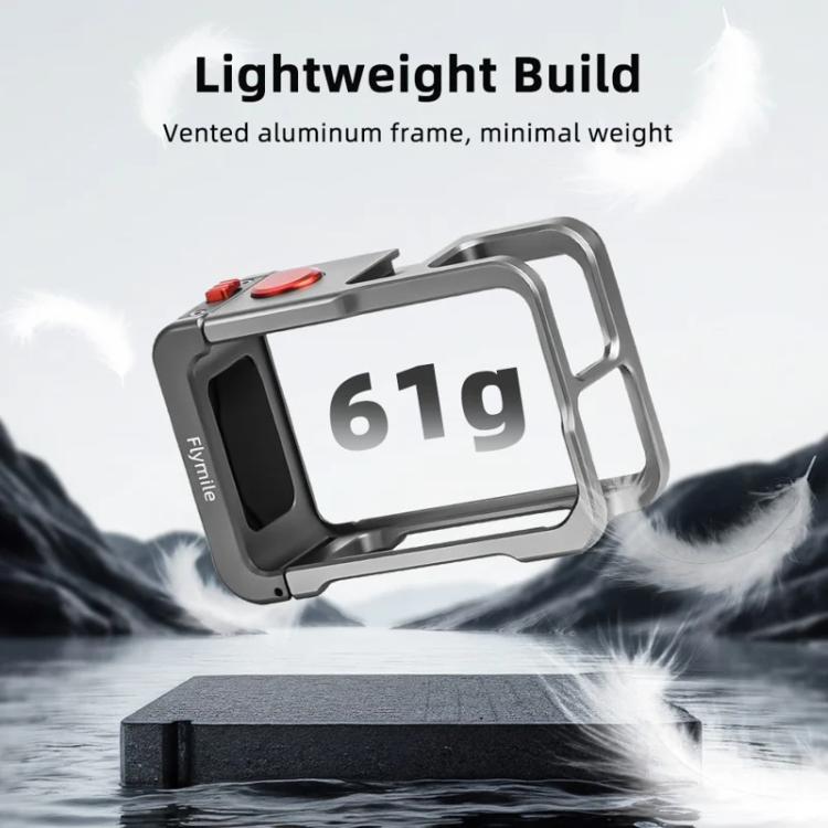 For DJI Osmo Action 5 Pro/4/3 Flymile Metal Protective Cage with Cold Shoe Mount - Metal Color