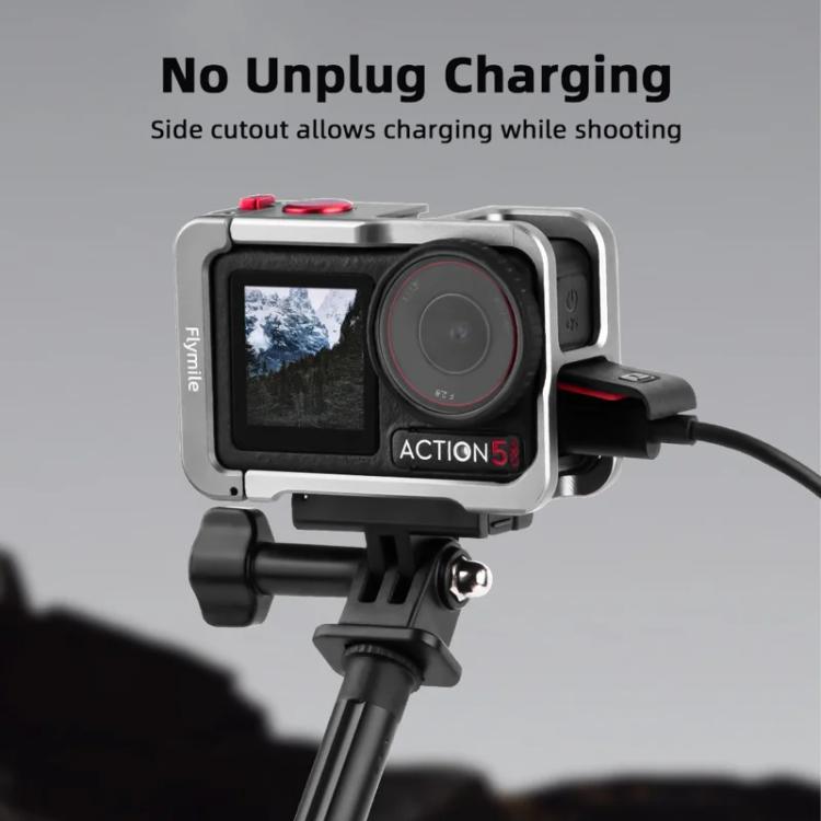 For DJI Osmo Action 5 Pro/4/3 Flymile Metal Protective Cage with Cold Shoe Mount - Metal Color