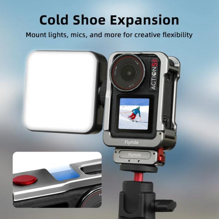 For DJI Osmo Action 5 Pro/4/3 Flymile Metal Protective Cage with Cold Shoe Mount - Metal Color