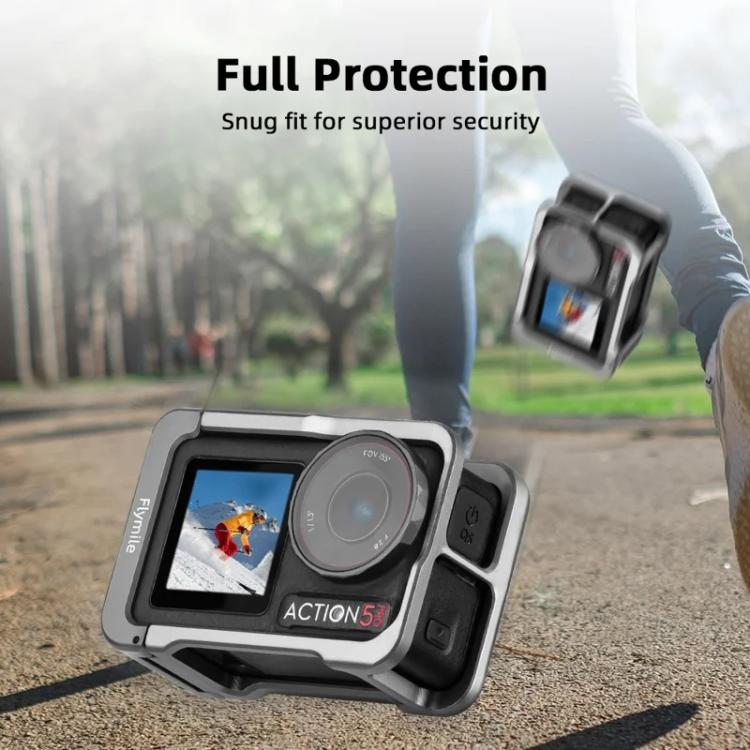 For DJI Osmo Action 5 Pro/4/3 Flymile Metal Protective Cage with Cold Shoe Mount - Metal Color