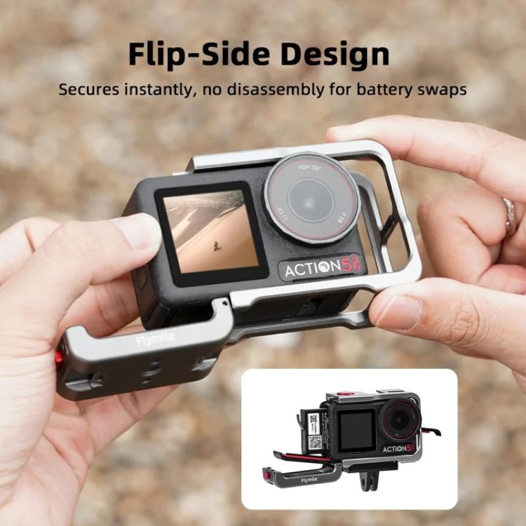 For DJI Osmo Action 5 Pro/4/3 Flymile Metal Protective Cage with Cold Shoe Mount - Metal Color
