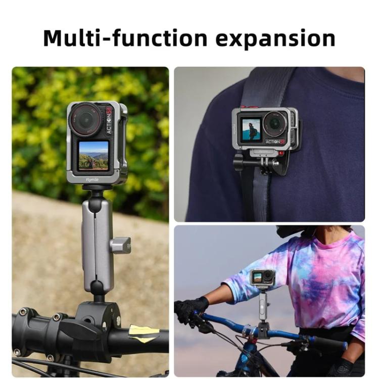 For DJI Osmo Action 5 Pro/4/3 Flymile Metal Protective Cage with Cold Shoe Mount - Metal Color