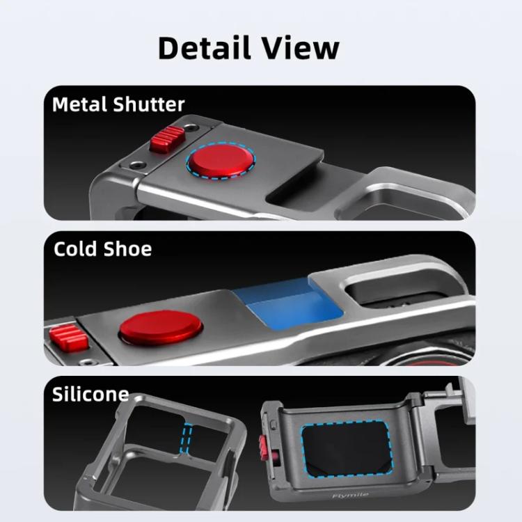 For DJI Osmo Action 5 Pro/4/3 Flymile Metal Protective Cage with Cold Shoe Mount - Metal Color