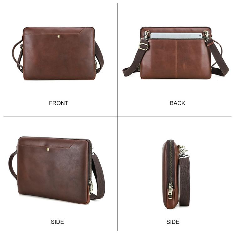 CONTACTS FAMILY 14.2 Inch Crazy Horse Leather Messenger Bag Vintage Crossbody Laptop Briefcase - Brown