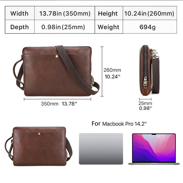 CONTACTS FAMILY 14.2 Inch Crazy Horse Leather Messenger Bag Vintage Crossbody Laptop Briefcase - Brown