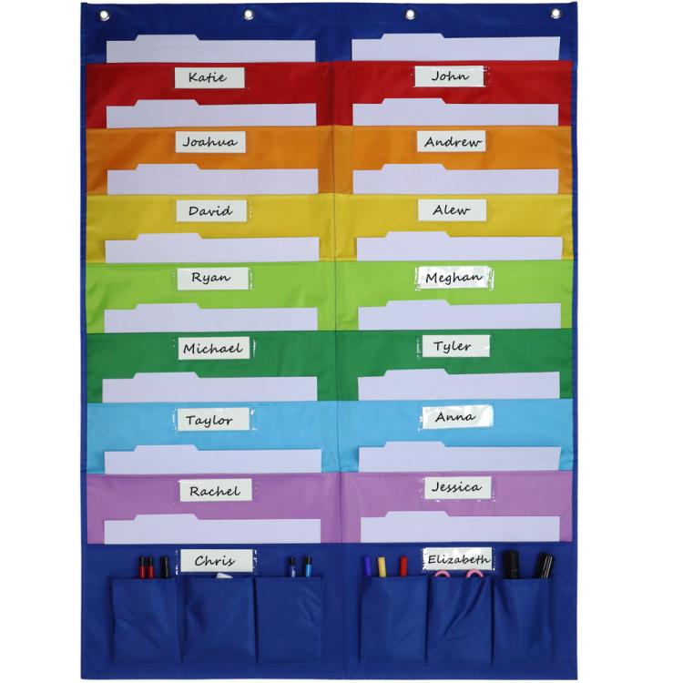 Book Magazine Storage Hanging Bag Wall Mounted File Storage Pouch Rainbow Hanging Bag - Rainbow Color