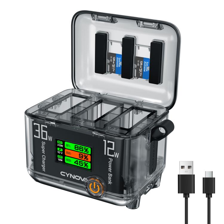 CYNOVA Fast Charging Hub for DJI Osmo 360/Action 5 Pro/4/3 With 1.14 inch TFT LCD Display - Translucent