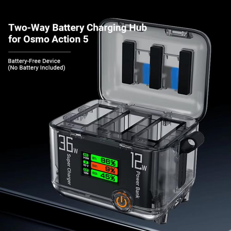 CYNOVA Fast Charging Hub for DJI Osmo 360/Action 5 Pro/4/3 With 1.14 inch TFT LCD Display - Translucent