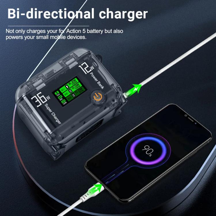 CYNOVA Fast Charging Hub for DJI Osmo 360/Action 5 Pro/4/3 With 1.14 inch TFT LCD Display - Translucent