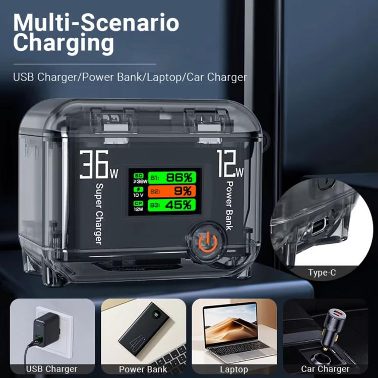 CYNOVA Fast Charging Hub for DJI Osmo 360/Action 5 Pro/4/3 With 1.14 inch TFT LCD Display - Translucent
