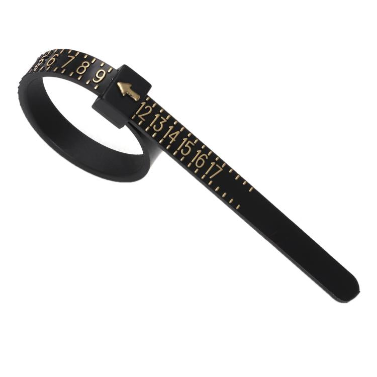 10pcs Portable Ring Measuring Belt Finger Circumference Soft Ruler, Color: Black US Standard Gold Letters
