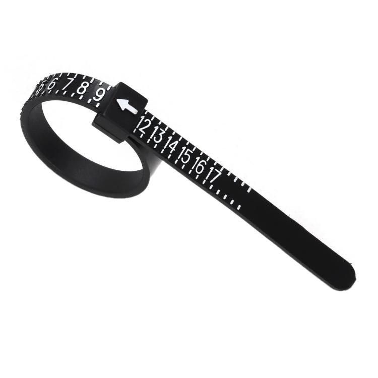 10pcs Portable Ring Measuring Belt Finger Circumference Soft Ruler, Color: Black US Standard White Letters