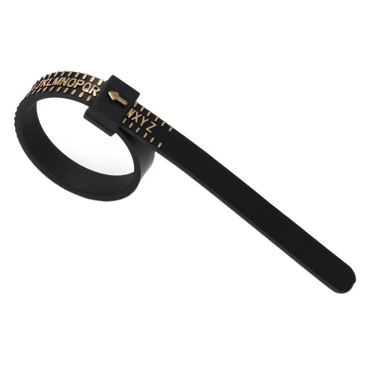 10pcs Portable Ring Measuring Belt Finger Circumference Soft Ruler, Color: Black UK Standard Gold Letters