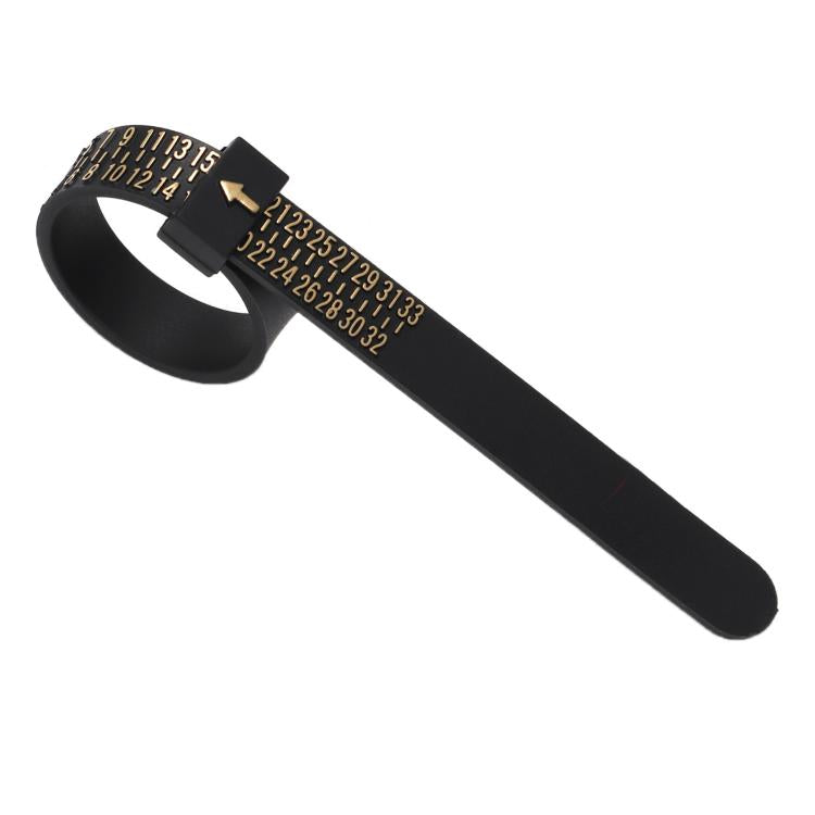 10pcs Portable Ring Measuring Belt Finger Circumference Soft Ruler, Color: Black HK Standard Gold Letters