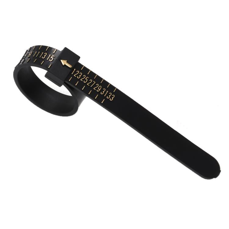 10pcs Portable Ring Measuring Belt Finger Circumference Soft Ruler, Color: Black HK Standard Gold Letters Single Row Count