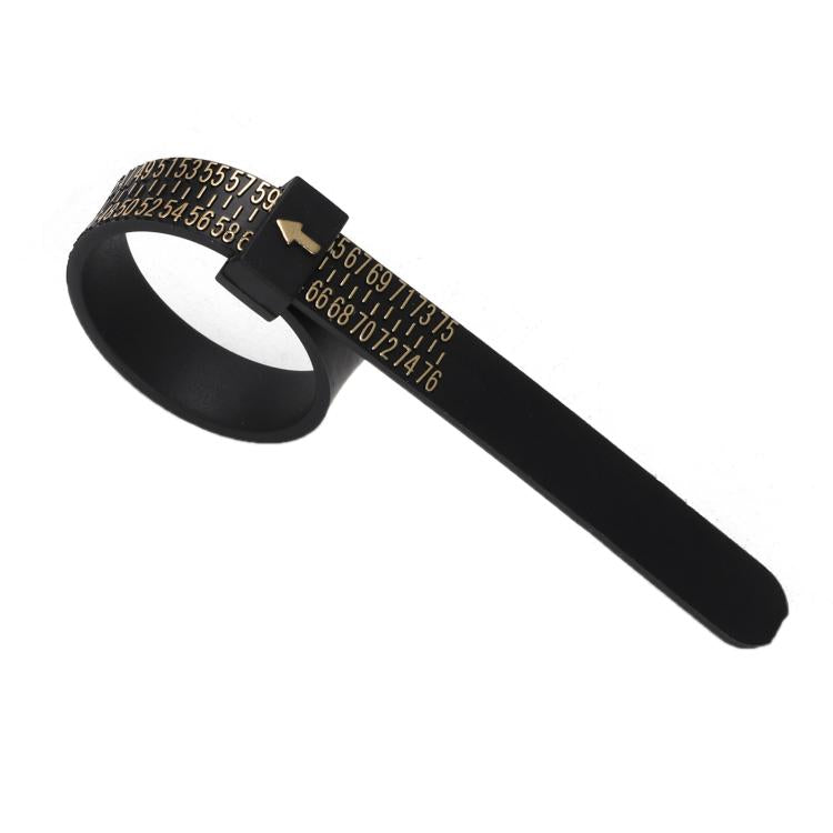 10pcs Portable Ring Measuring Belt Finger Circumference Soft Ruler, Color: Black CU Standard Gold Letters