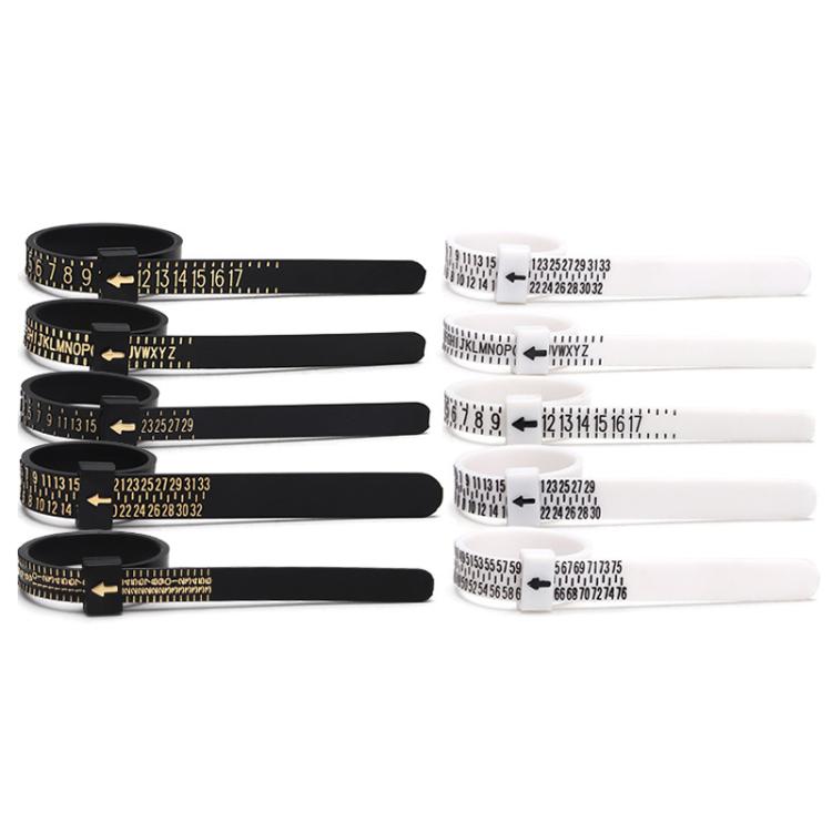 10pcs Portable Ring Measuring Belt Finger Circumference Soft Ruler, Color: Black KR Standard Gold Letters