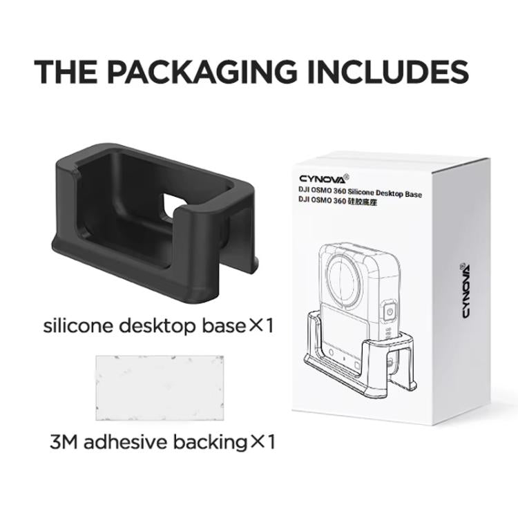 For DJI Osmo 360 Action Camera CYNOVA Silicone Mount Base Desktop & Car Holder - Black