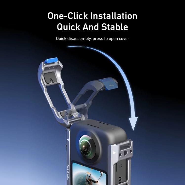 For DJI Osmo 360 TELESIN Aluminum Alloy Protective Cage Expansion Frame with Lens Cover - Metal Color
