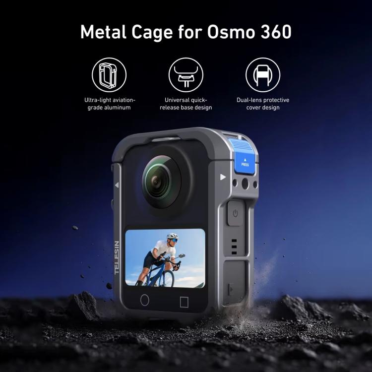 For DJI Osmo 360 TELESIN Aluminum Alloy Protective Cage Expansion Frame with Lens Cover - Metal Color