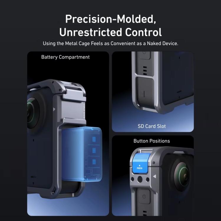 For DJI Osmo 360 TELESIN Aluminum Alloy Protective Cage Expansion Frame with Lens Cover - Metal Color