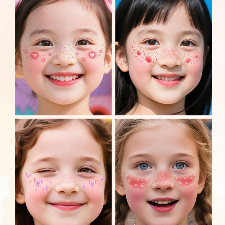 6 In 1 Realistic Fake Freckle Tattoos with Blush Effect Waterproof Cheek Stickers for Kids & Adults