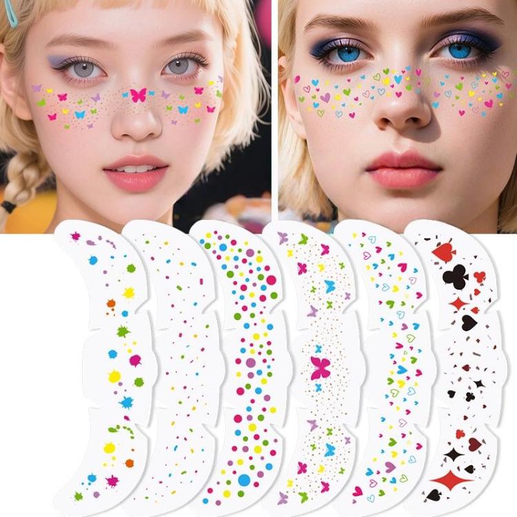 6-in-1 Rainbow Glitter Freckle Face Stickers Kit Multi-Design Temporary Tattoos for Parties, Festive Makeup - MIX-P