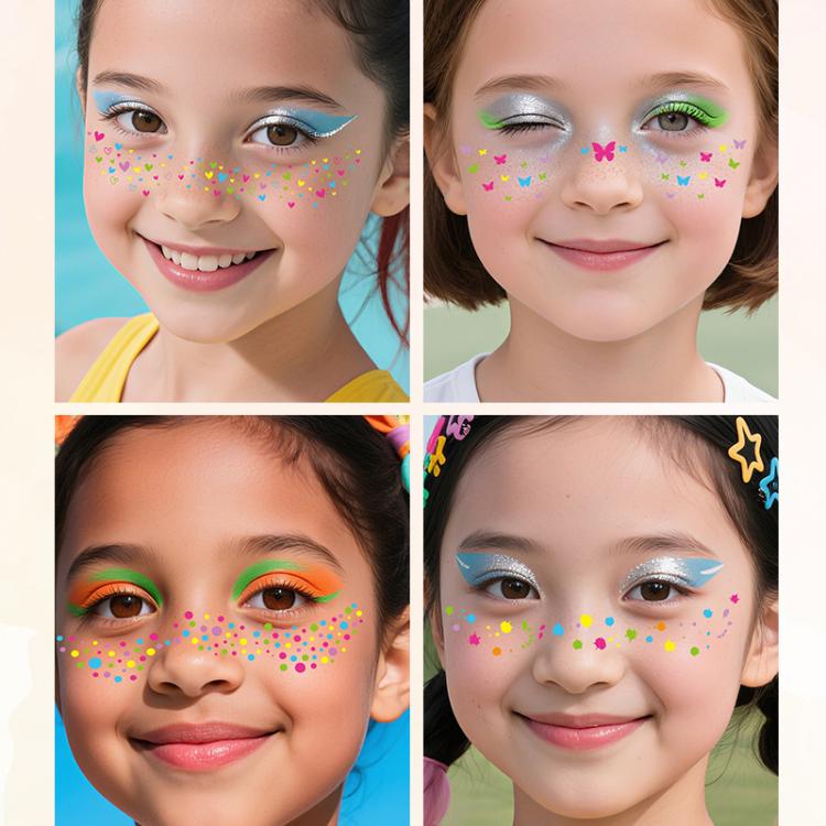 6-in-1 Rainbow Glitter Freckle Face Stickers Kit Multi-Design Temporary Tattoos for Parties, Festive Makeup - MIX-P