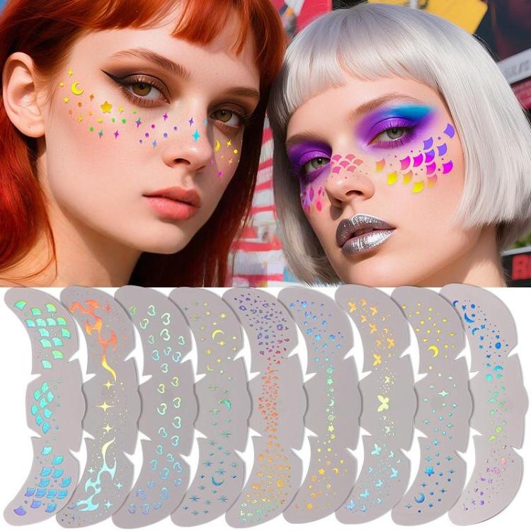 10pcs /Pack Waterproof Holographic Freckle Temporary Tattoos for Parties, Cosplay & Daily Makeup QT-0228