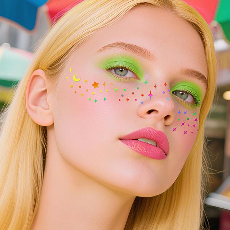 10pcs /Pack Waterproof Holographic Freckle Temporary Tattoos for Parties, Cosplay & Daily Makeup QT-0229