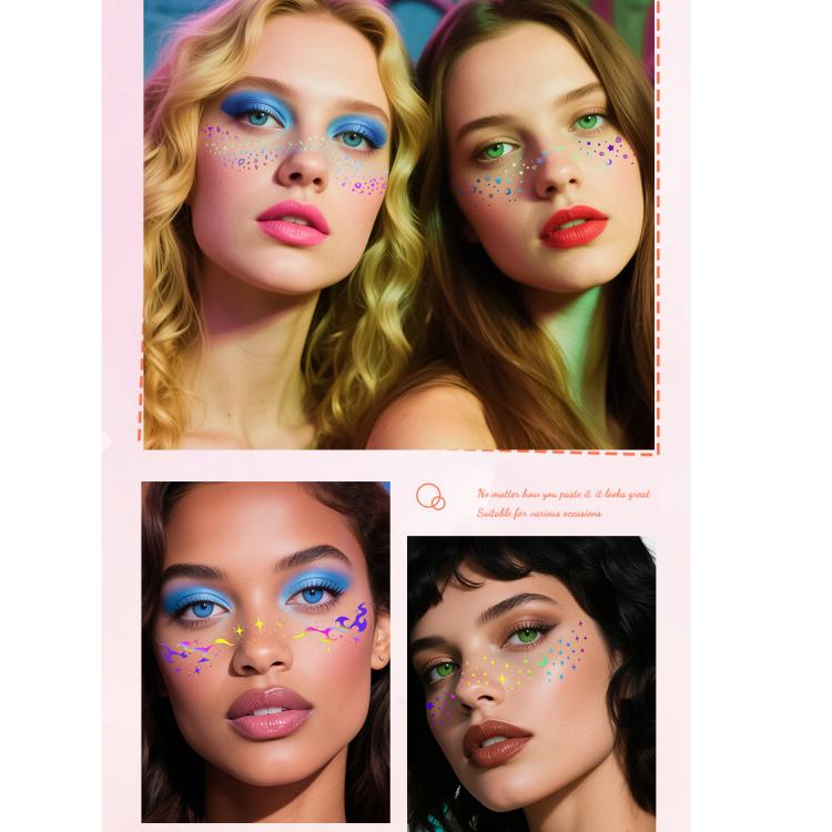 10pcs /Pack Waterproof Holographic Freckle Temporary Tattoos for Parties, Cosplay & Daily Makeup QT-0228