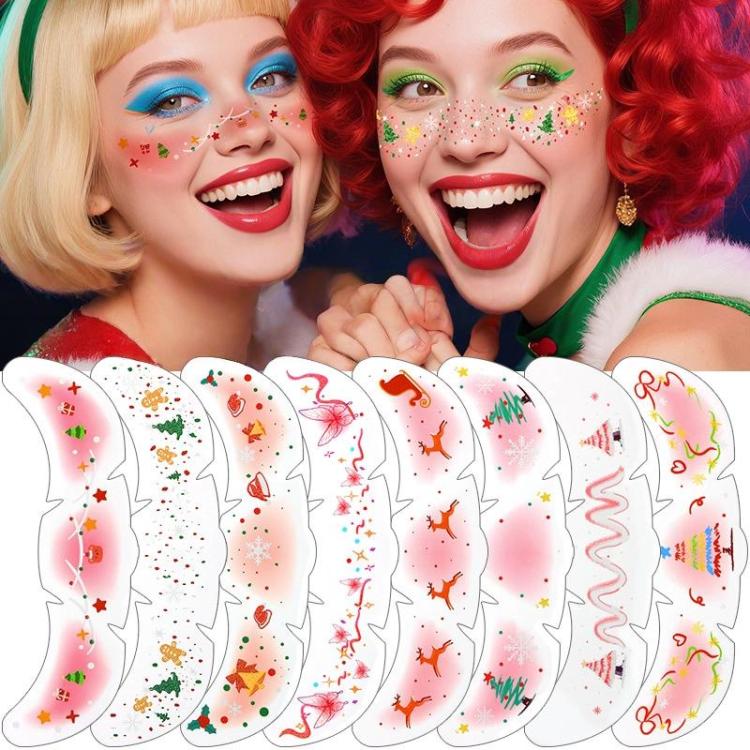 10pcs /Pack Metallic Glitter Christmas Face Stickers Freckle Temporary Tattoos for Kids Stage Makeup, Party Costume Accessories QT-0248