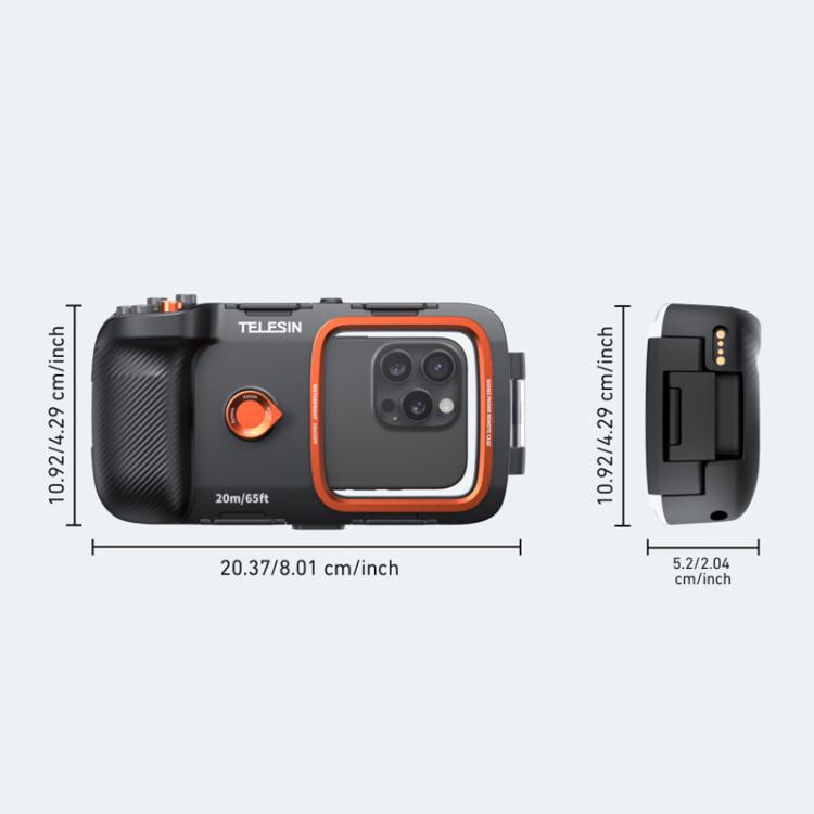 TELESIN P4-WTP-06 5.4-6.9 inch Mobile Phone Universal Diving Photography Handle 20M Bluetooth Waterproof Case